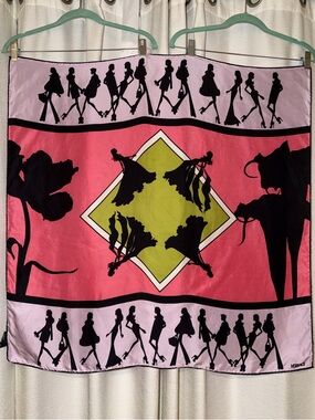 Vintage Versace Silk Scarf Y2K Pink Fashion Silhouette 33”